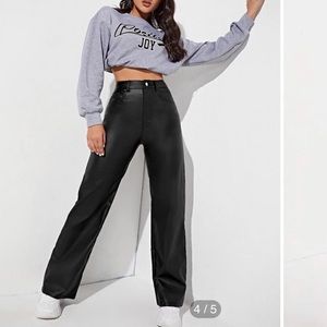 Faux leather straight pants